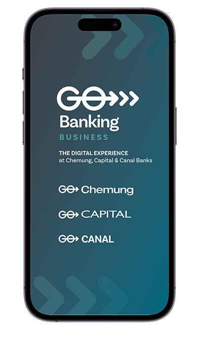 photo of a mobile phone with the GoBanking mobile app featured on its screen