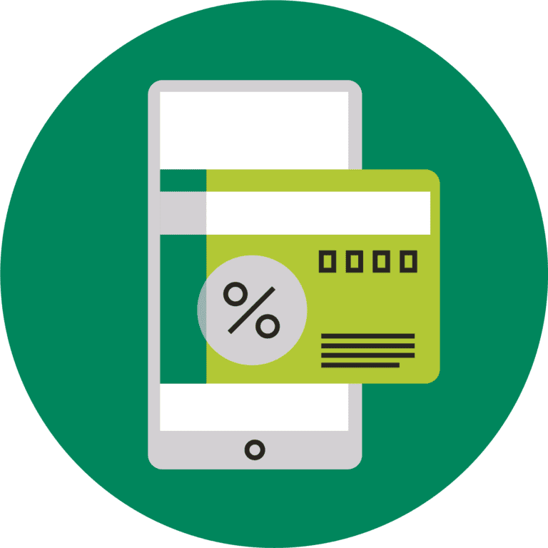 Illustration of a debit card in front of a smart phone