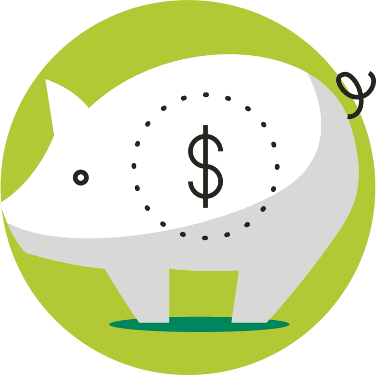 An illustration of a white pig with a dollar sign on its side